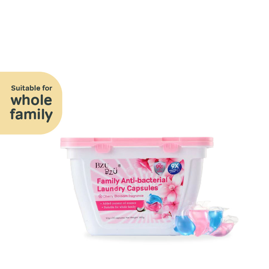 Family Antibacterial Laundry Capsules Cherry Blossom 30 Pods BZU BZU