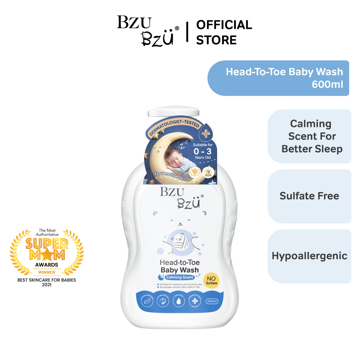 BZU BZU Head-to-Toe Baby Wash Combo Gift Box (2 x 600ml + 1 x 200ml)