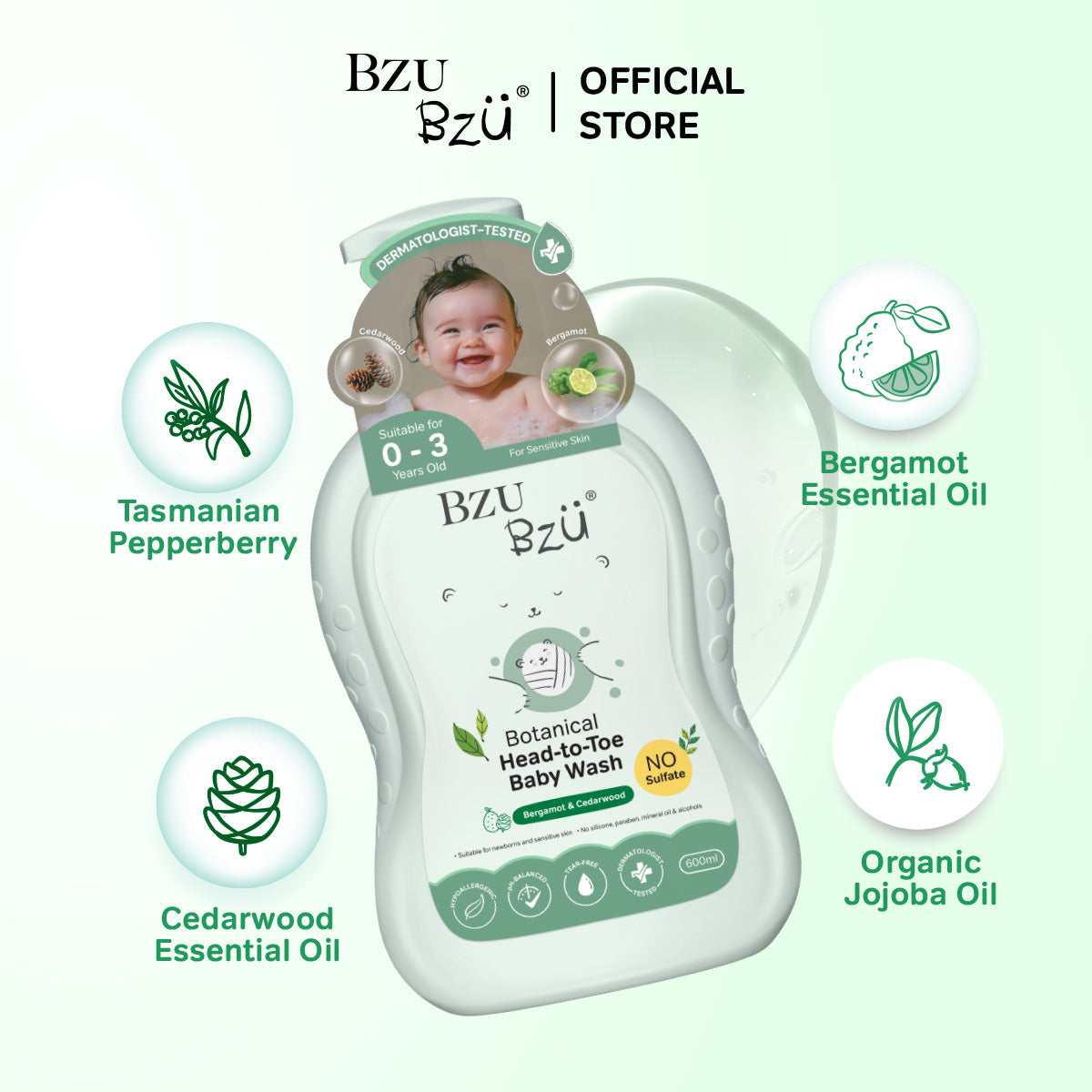 Botanical Head-to-Toe Baby Wash (Bergamot & Cedarwood) 600ml