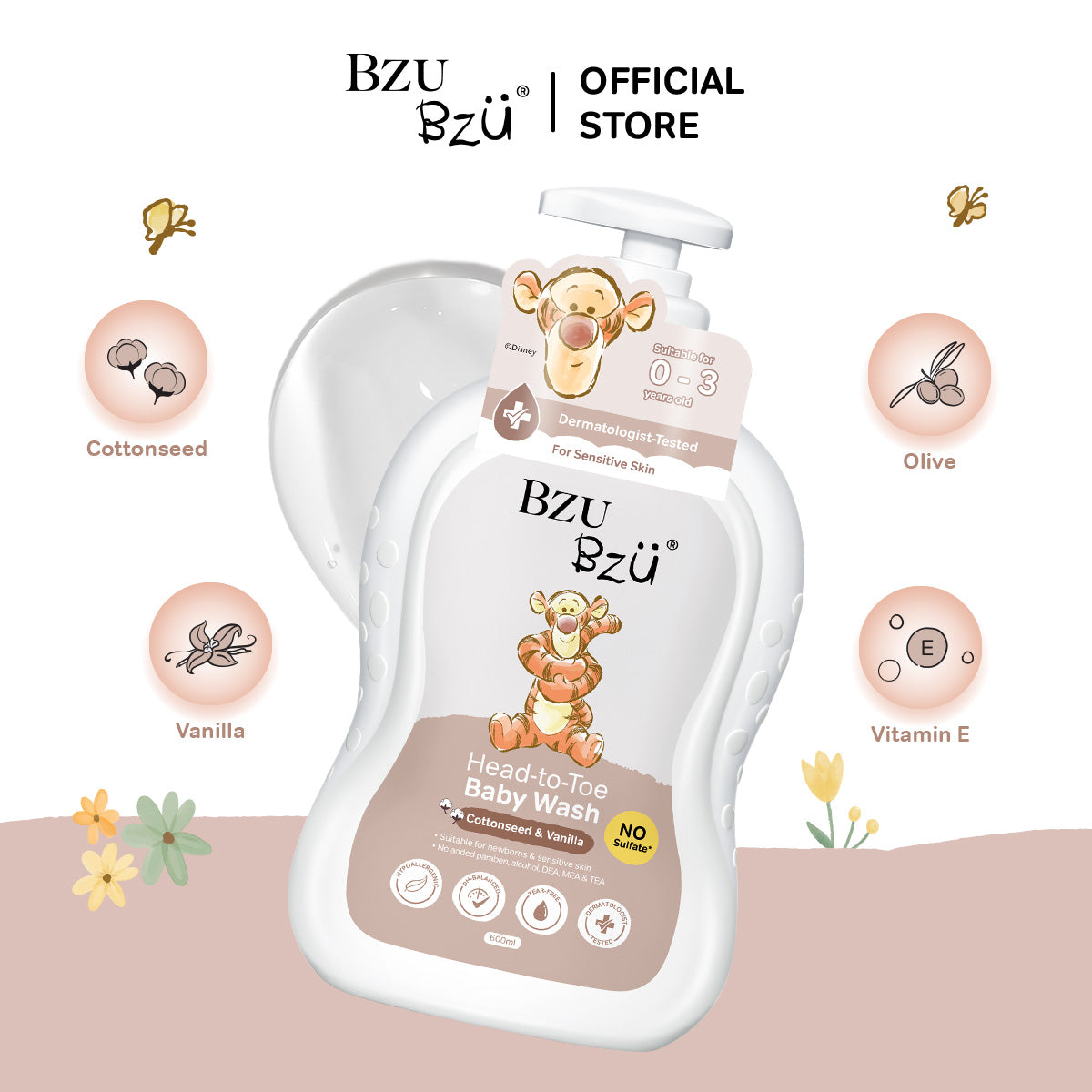 WTP Head-to-Toe Baby Wash (Cottonseed & Vanilla) 600ml