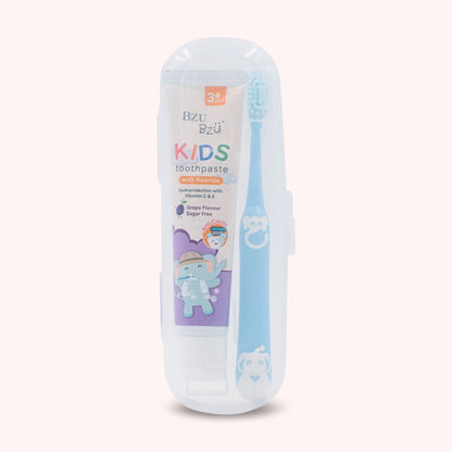 Kids Oral Care Travel Kit 3+ Years (Grape Toothpaste + Blue Toothbrush)
