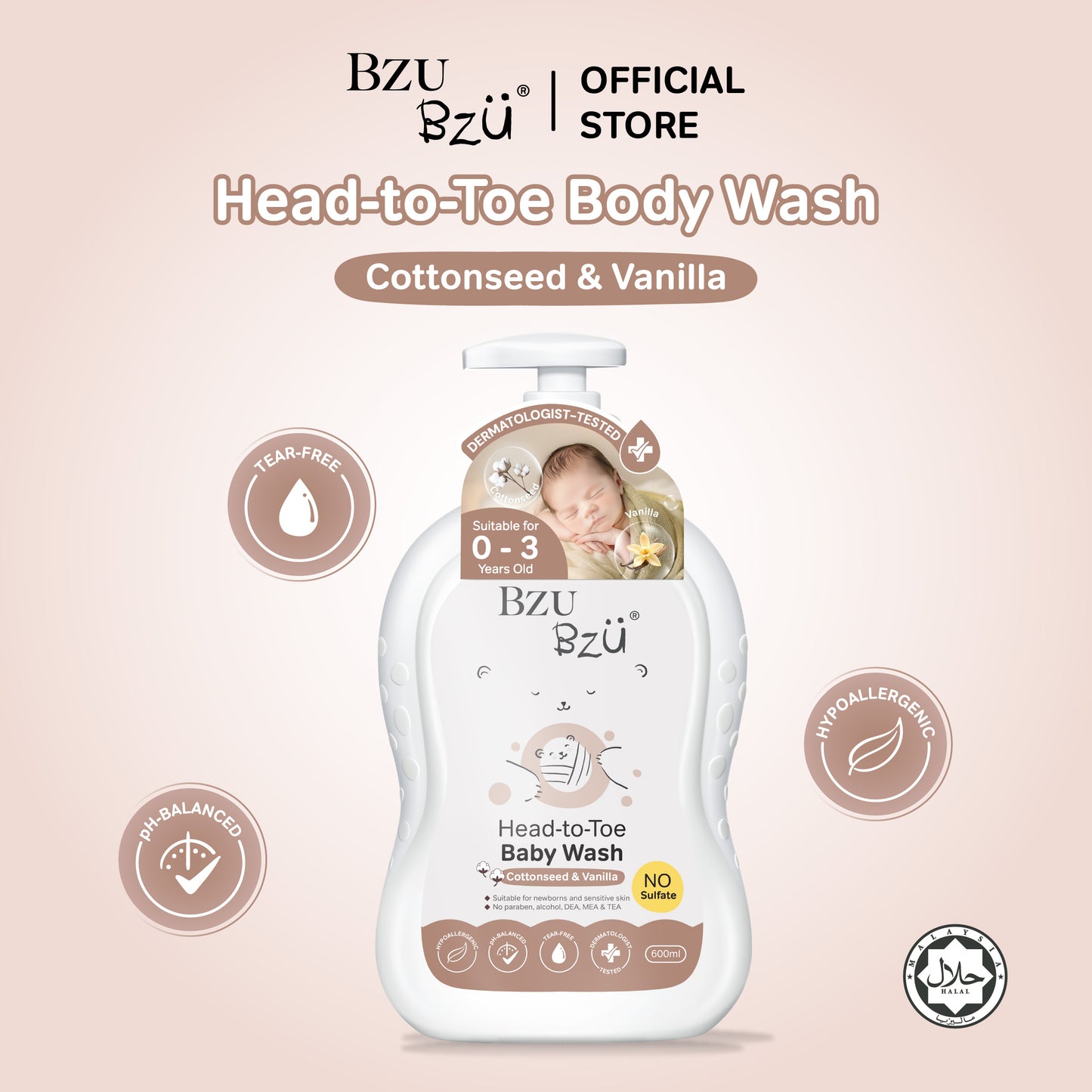 Head-to-Toe Baby Wash (Cottonseed & Vanilla) 600ml
