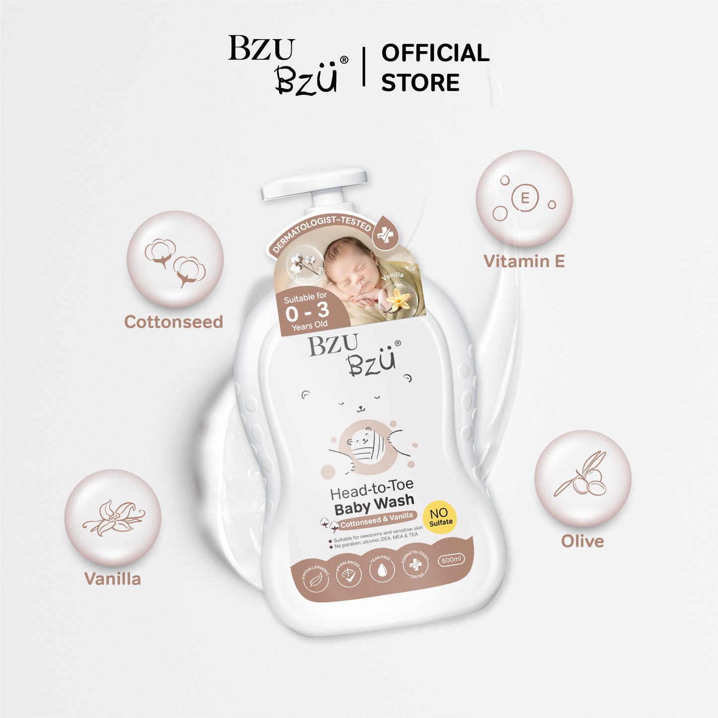 Head-to-Toe Baby Wash (Cottonseed & Vanilla) 600ml