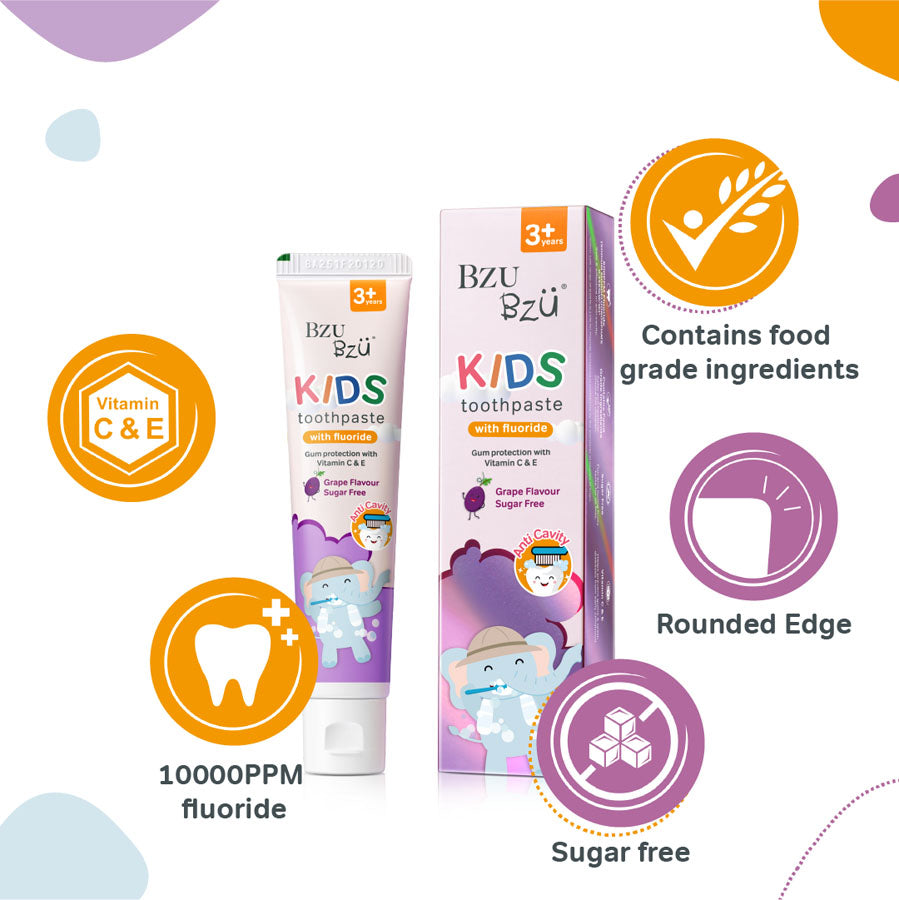 Kids Oral Care Travel Kit 3+ Years (Grape Toothpaste + Blue Toothbrush)
