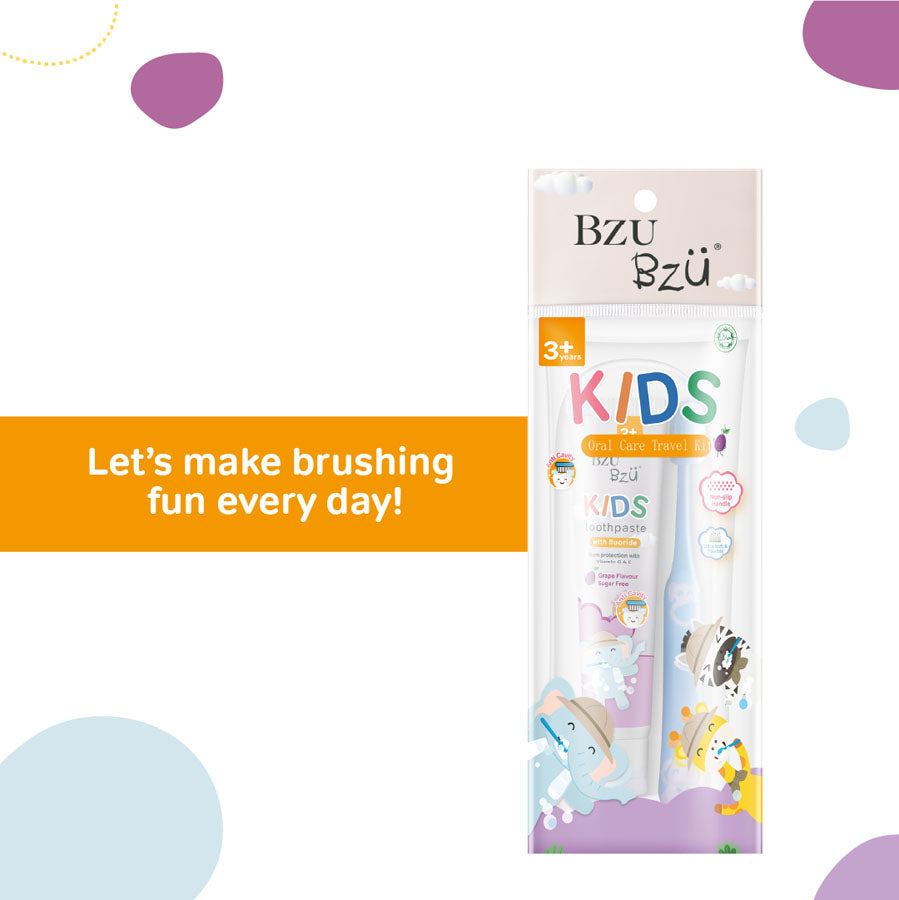 Kids Oral Care Travel Kit 3+ Years (Grape Toothpaste + Blue Toothbrush)