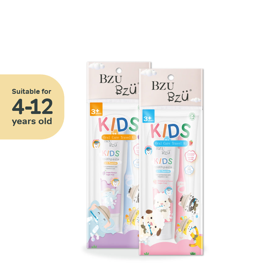 Kids Oral Care Travel Kit 3+ Years (Strawberry Toothpaste + Pink Toothbrush)