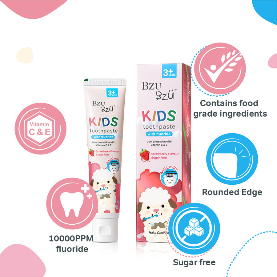 Kids Oral Care Travel Kit 3+ Years (Strawberry Toothpaste + Pink Toothbrush)
