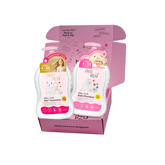 BZU BZU Kids Girl Silky Soft Hair Care Bundle Gift Box - 2 in 1 Hair Shampoo and Conditioner + HairTreatment (600ml)
