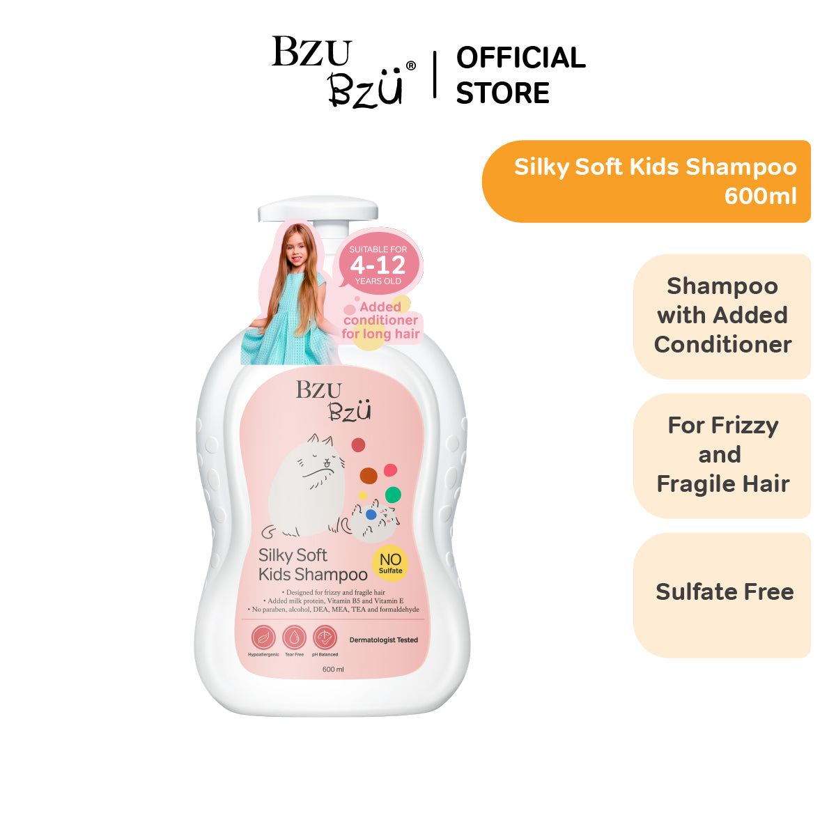 BZU BZU Kids Girl Silky Soft Hair Care Bundle Gift Box - 2 in 1 Hair Shampoo and Conditioner + HairTreatment (600ml)