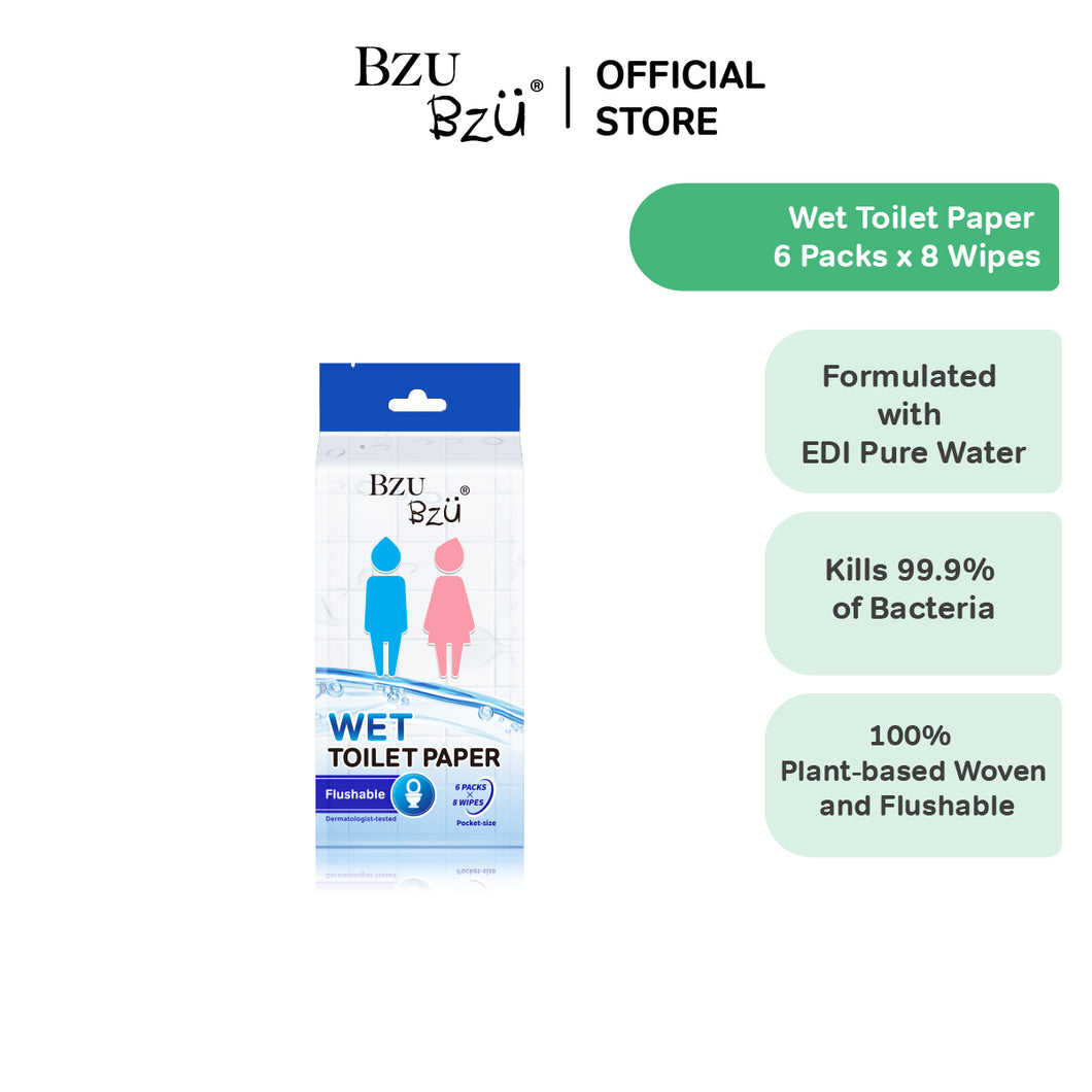 BZU BZU Wet Toilet Paper (6 Packs x 8 Wipes)